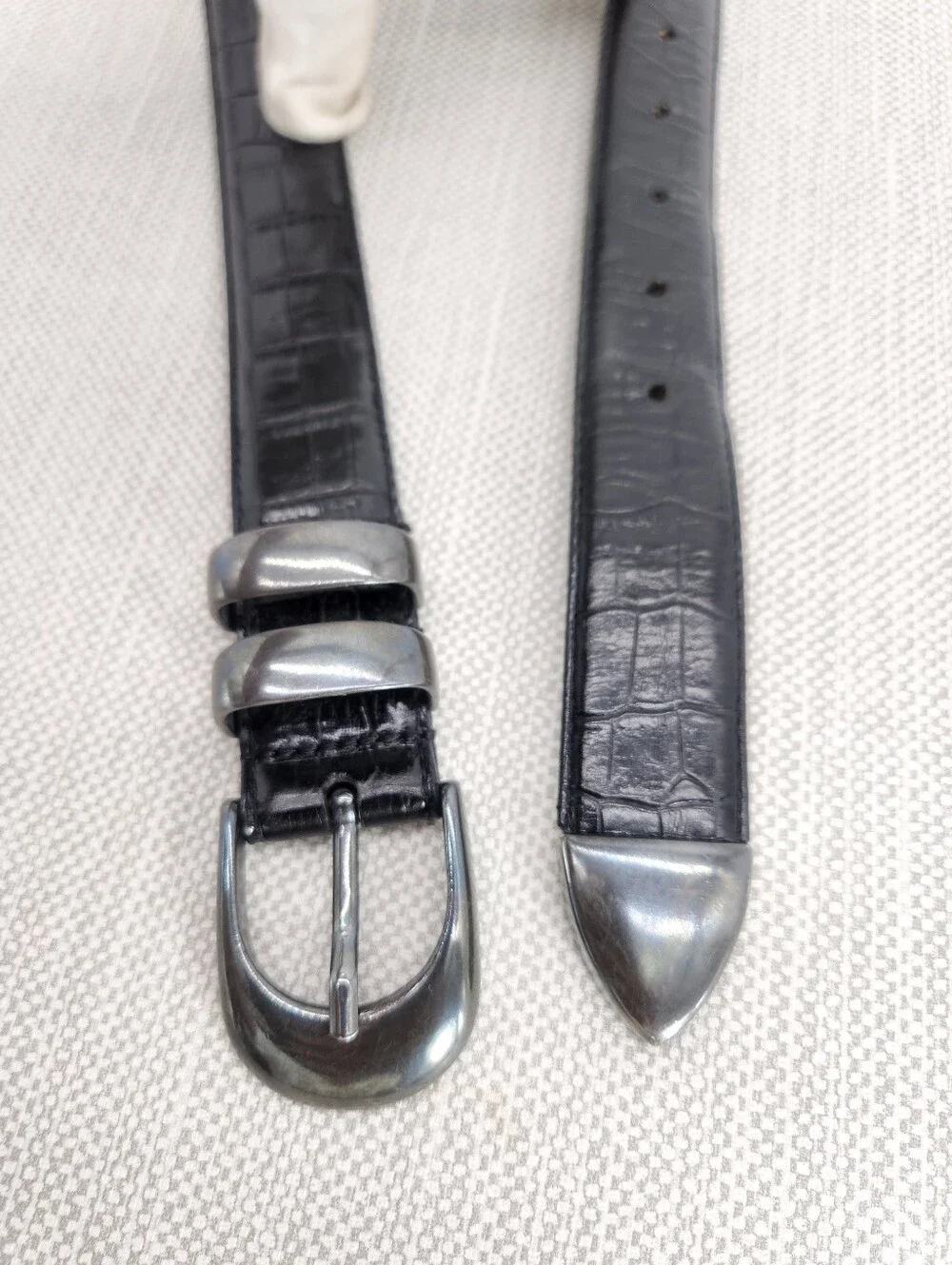 Richard Gampel Size 32 Black Leather Belt Croc Embossed